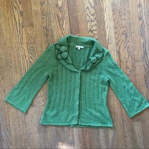 CABI SWEATER CARDIGAN FLORAL EMBROIDERY GREEN S